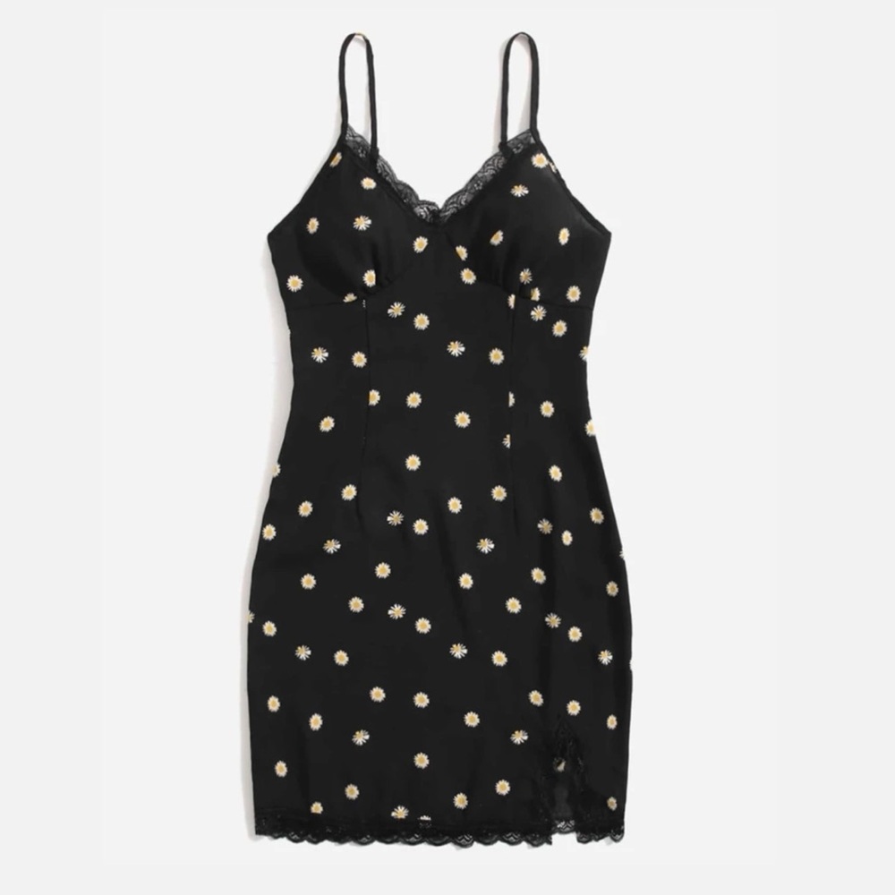 Daisy Print Lace Trim Cami Dress
